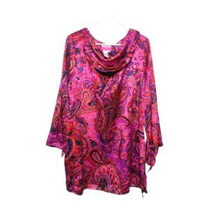 Sully Connelly Accents  Large Paisley Print Cowl Neck Silk Side Slit Mini Dress
